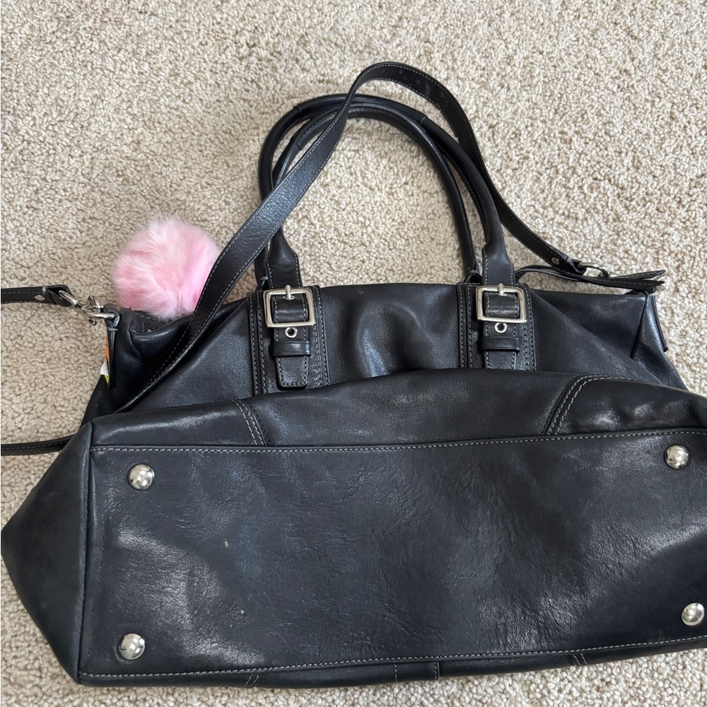 Coach Black Leather Women's Bag with Pink Pom Pom- shoulder or cross body - Picture 2 of 4